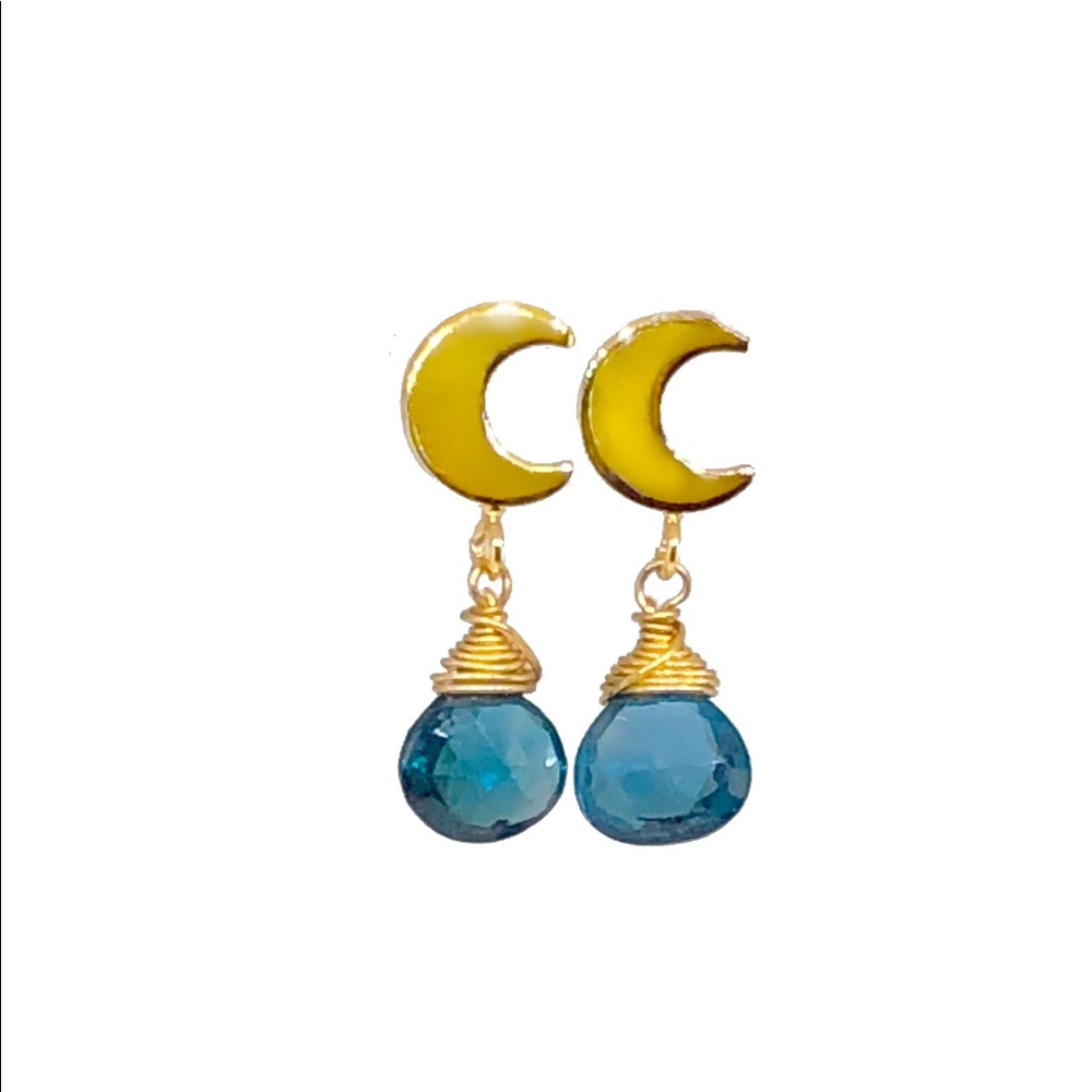 Blue Topaz Crescent Moon Earrings